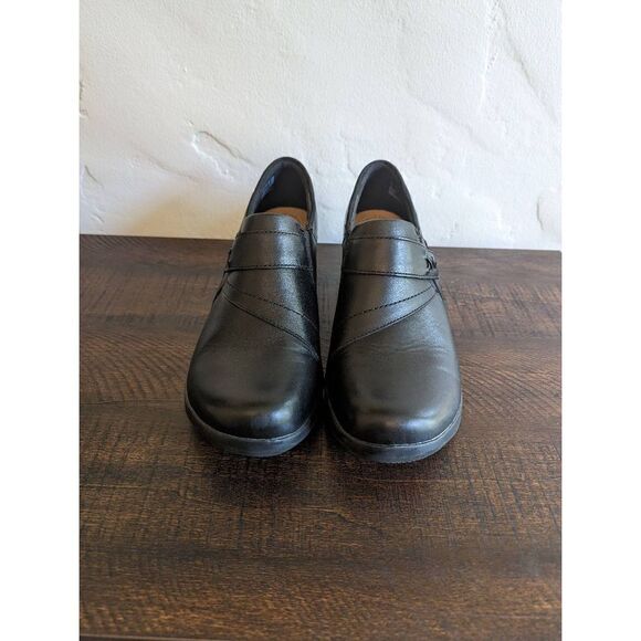 Clarks Collection Angie Pearl Black Leather Slip-on Clog Shoes - Size 11M - Picture 3 of 9
